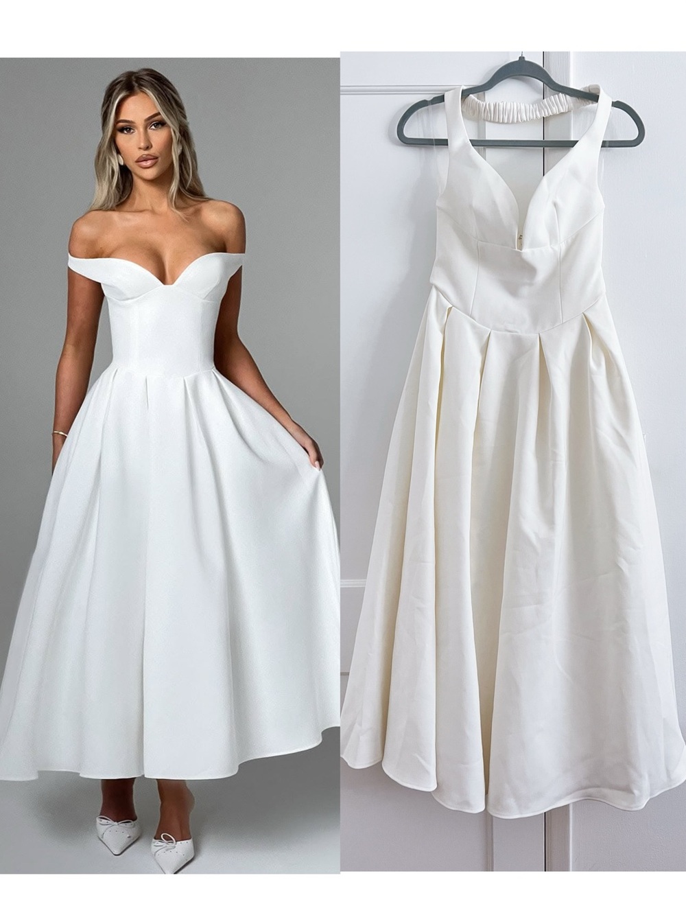 BABYBOO Lanetta Off-Shoulder White Midi Dress, M